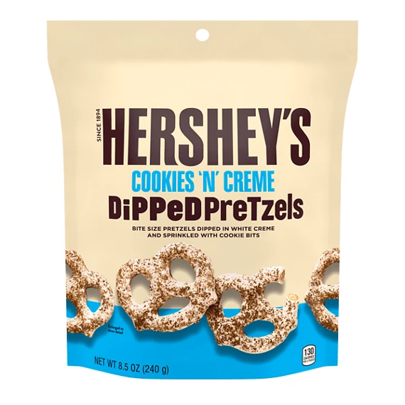 Joys Delights Lolly Shop Online White Chocolate Hershey's Cookies And Cream Dipped Pretzels 120g Bulk